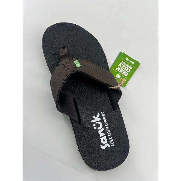 Sanuk Beer Cozy Mens Amputee Right Size 8 Flip Flop Sandal Dark Brown New - Picture 1 of 5